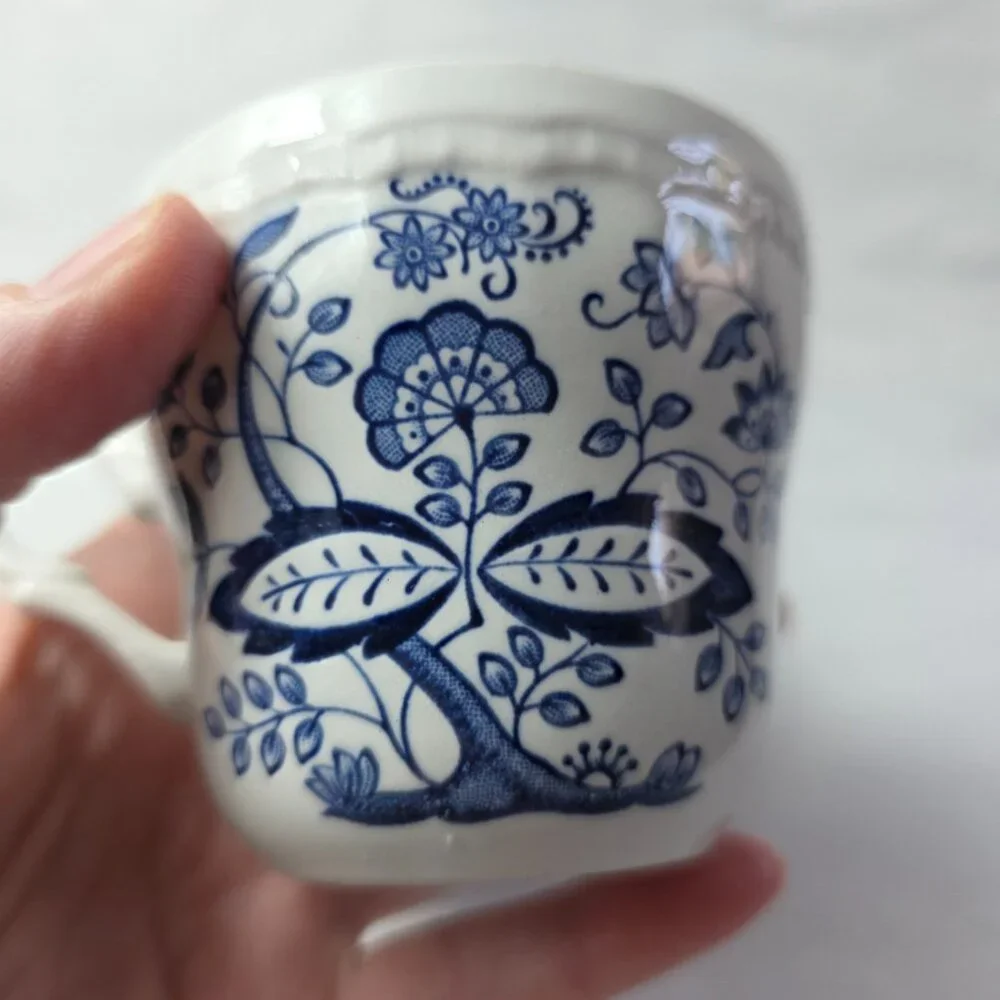 Wedgwood Blue Heritage Cup and Saucers (1 Cup 2 Saucers) White Blue Onion Design